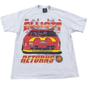 Vintage Bill Elliott Shirt Men XL Gray McDonalds 90s Racing 1995 Returns 2 Sided